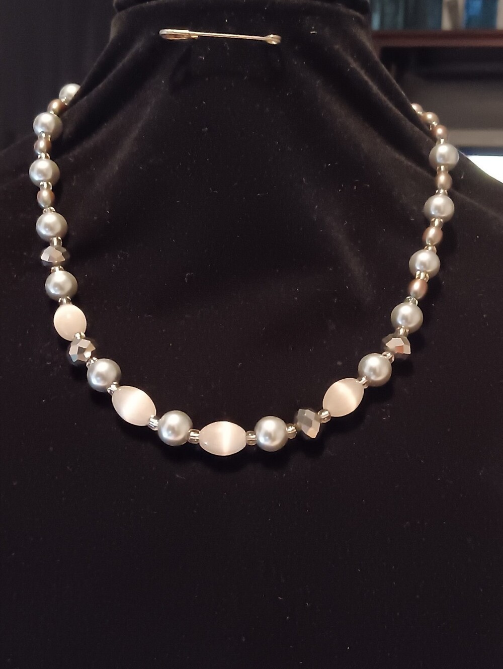 Elegant Gray Pearl and White Beaded Necklace